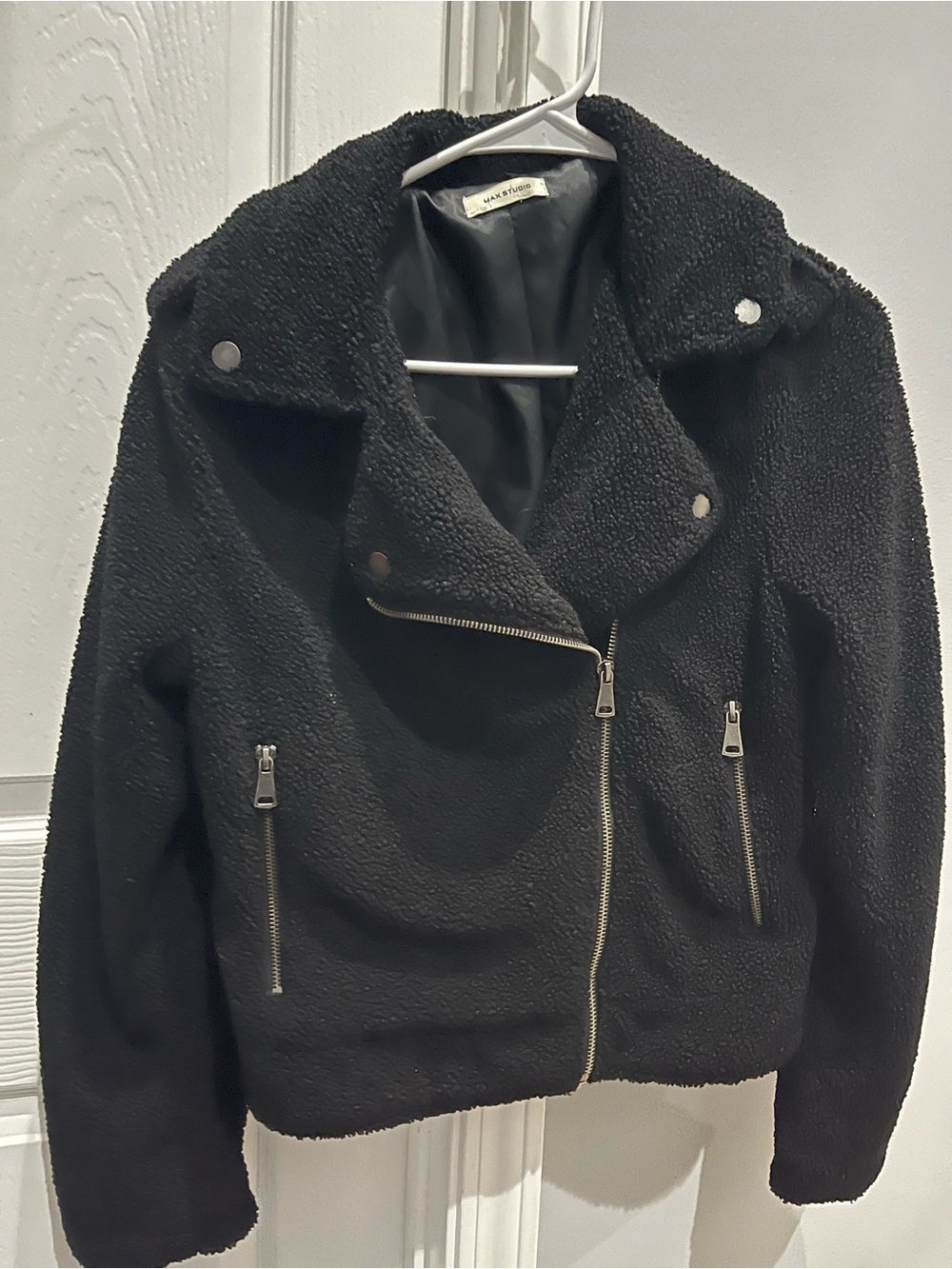 Max Studio Black Teddy Moto Jacket
